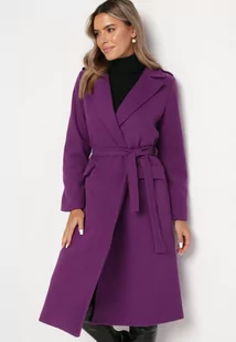 Fioletowy Długi Płaszcz Taliowany z Wiązanym Paskiem Seraphette - Płaszcze damskie - miniaturka - grafika 1