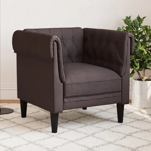 vidaXL Fotel Chesterfield, ciemnobrązowy, obity tkaniną - Fotele - miniaturka - grafika 1