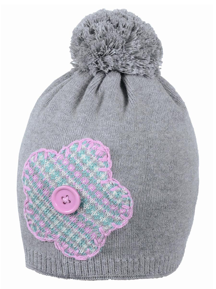 Dziewczęca czapka z pomponem szara Doll r.49