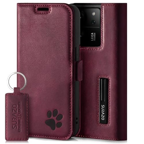 SURAZO Premium cienkie magnetyczne etui na telefon komórkowy do Xiaomi 13T Pro 5G & 13T 5G, skórzane etui ochronne z prawdziwej skóry z motywem łapy, etui z klapką RFID [funkcja stojaka, kieszeń na