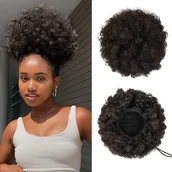 Pozostałe akcesoria fryzjerskie - TEMU Afro Puff Drawstring Ponytail Bun Włosy syntetyczne krótkie przedłużenia Włosy na głowie dla kobiet Dziewczęta - miniaturka - grafika 1