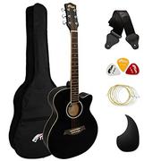 Gitary akustyczne - Tiger Gitara akustyczna w rozmiarze 3/4 – stalowa gitara akustyczna dla dzieci od 12 lat, z torbą, paskiem, zapasowymi strunami i plektronami – czarna - miniaturka - grafika 1