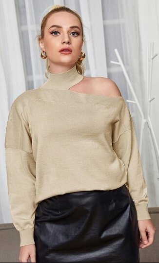 SHEIN SWETER PLUS SIZE BEŻOWY ZE STÓJKĄ 50 V3E