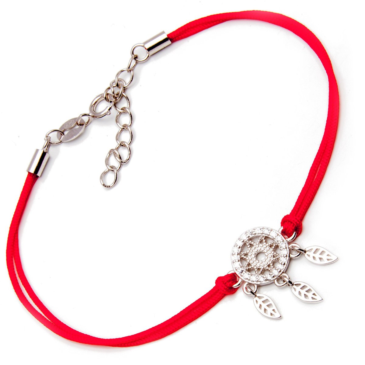 Srebrna bransoletka łapacz snów czerwony sznurek