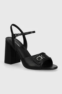 Sandały damskie - Calvin Klein sandały skórzane HEEL SANDAL 85 RELOCK LTH kolor czarny HW0HW01937 - grafika 1