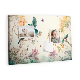 Kolorowy Organizer - Tablica Korkowa z Pinezkami - Kwiaty ptaki natura 60x40 cm - Tablice i flipcharty - miniaturka - grafika 1