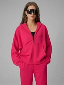 Bluzy damskie - 4F Bluza dresowa regular z kapturem damska - różowa XL - miniaturka - grafika 1