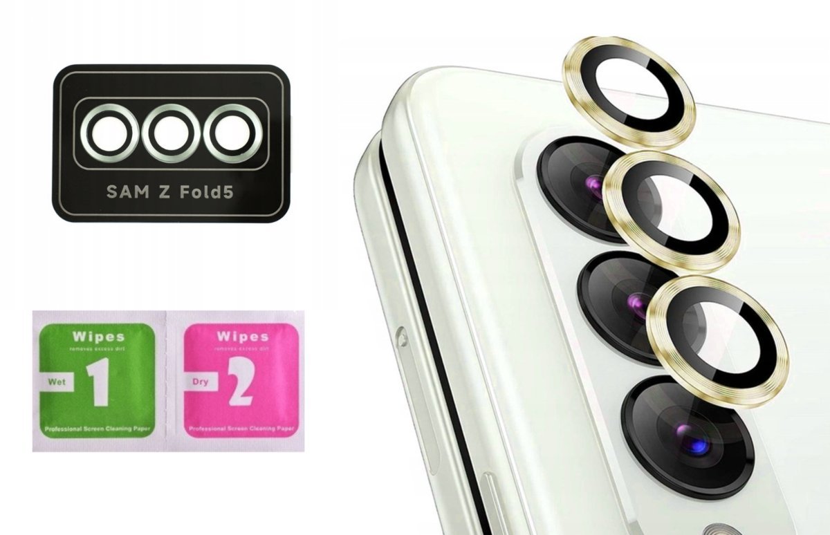 Szkło na aparat do SAMSUNG GALAXY Z FOLD 4 / FOLD 5 złoty ring ochrona 3D
