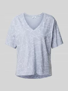 Koszulki i topy damskie - T-shirt z graficznym wzorem i dekoltem w serek - grafika 1