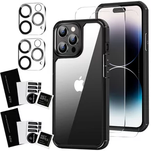 Etui Case do iPhone 14 Pro Max + zestaw 4 szkieł 5w1 pancerne 360 Alogy Hybrid 2x Szkło na ekran +2x obiektyw czarno-przezroczyste - Etui i futerały do telefonów - miniaturka - grafika 1