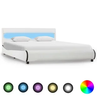 vidaXL Rama łóżka z LED, biała, sztuczna skóra, 140 x 200 cm - Łóżka - miniaturka - grafika 1
