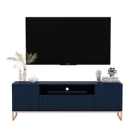 Szafki RTV - Granatowa stojąca szafka na TV z lamelami N7-S02 - miniaturka - grafika 1