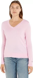 Tommy Hilfiger Damski sweter CO Jersey Stitch V-NK Swetry, Iconic Pink, XXL, Kultowy różowy, XXL - Swetry damskie - miniaturka - grafika 1