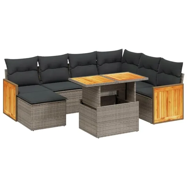 Zestaw Wypoczynkowy Rattan PE, Stal i Drewno Akacjowe, Szary, 100x55x44/73