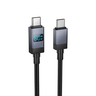 Kabel USB C do USB C Hoco 3A 60W z wyświetlaczem 1 m X118 czarny - Kable USB - miniaturka - grafika 1