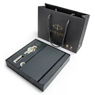 Zestawy piśmiennicze - Zestaw pióro Parker Sonnet Premium metal & black w pudełku z torebką Prezent na Dzień Ojca - miniaturka - grafika 1