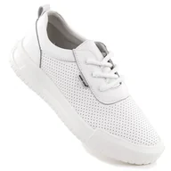Półbuty damskie - Skórzane półbuty sportowe perforowane białe Sergio Leone SP-102 - miniaturka - grafika 1