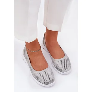 Skórzane Ażurowe Baleriny Vinceza 95323 Szare - Baleriny - miniaturka - grafika 1