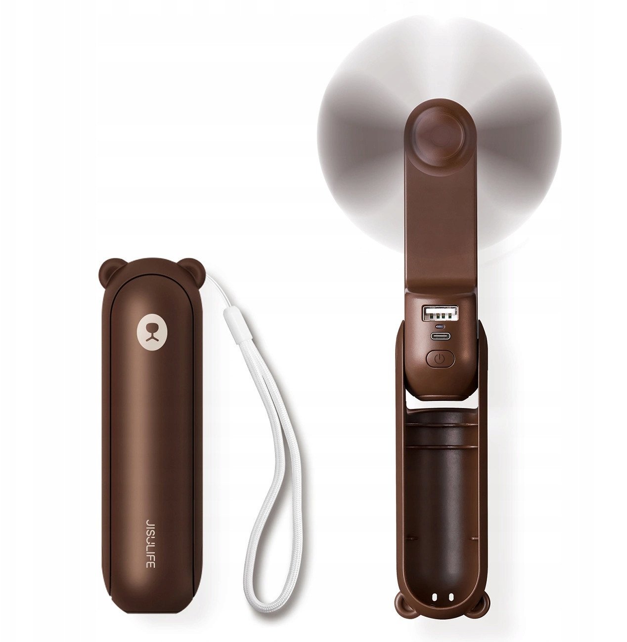 Mini wentylator Jisulife Handheld Fan Life8 przenośny wiatraczek USB z funkcją powerbanka 2000mAh i latarką - brązowy