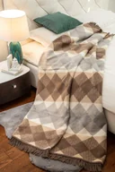 Koce - Koc bawełniany akrylowy 150x200 1388/1 beżowy czekoladowy romby narzuta pled - miniaturka - grafika 1