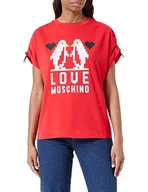 Koszulki i topy damskie - Love Moschino Damska koszulka o regularnym kroju z krótkim rękawem, z podwiniętymi ramionami, z logo, elastyczny sznurek, Czerwony, 48 - miniaturka - grafika 1