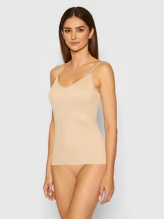 Piżamy damskie - Hanro Podkoszulek Cotton Seamless 1601 Beżowy Slim Fit - grafika 1