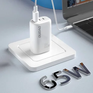 Dudao 3-portowa ładowarka GaN 3w1 (EU, US, UK) 2 x Typ C (PD) + USB (QC) 65W biała (A7PRO) - Ładowarki do telefonów - miniaturka - grafika 6