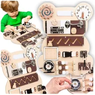 Zabawki sensoryczne - Tablica manipulacyjna zabawka drewniana sensoryczna wielofunkcyjna eko 12w1 - miniaturka - grafika 1