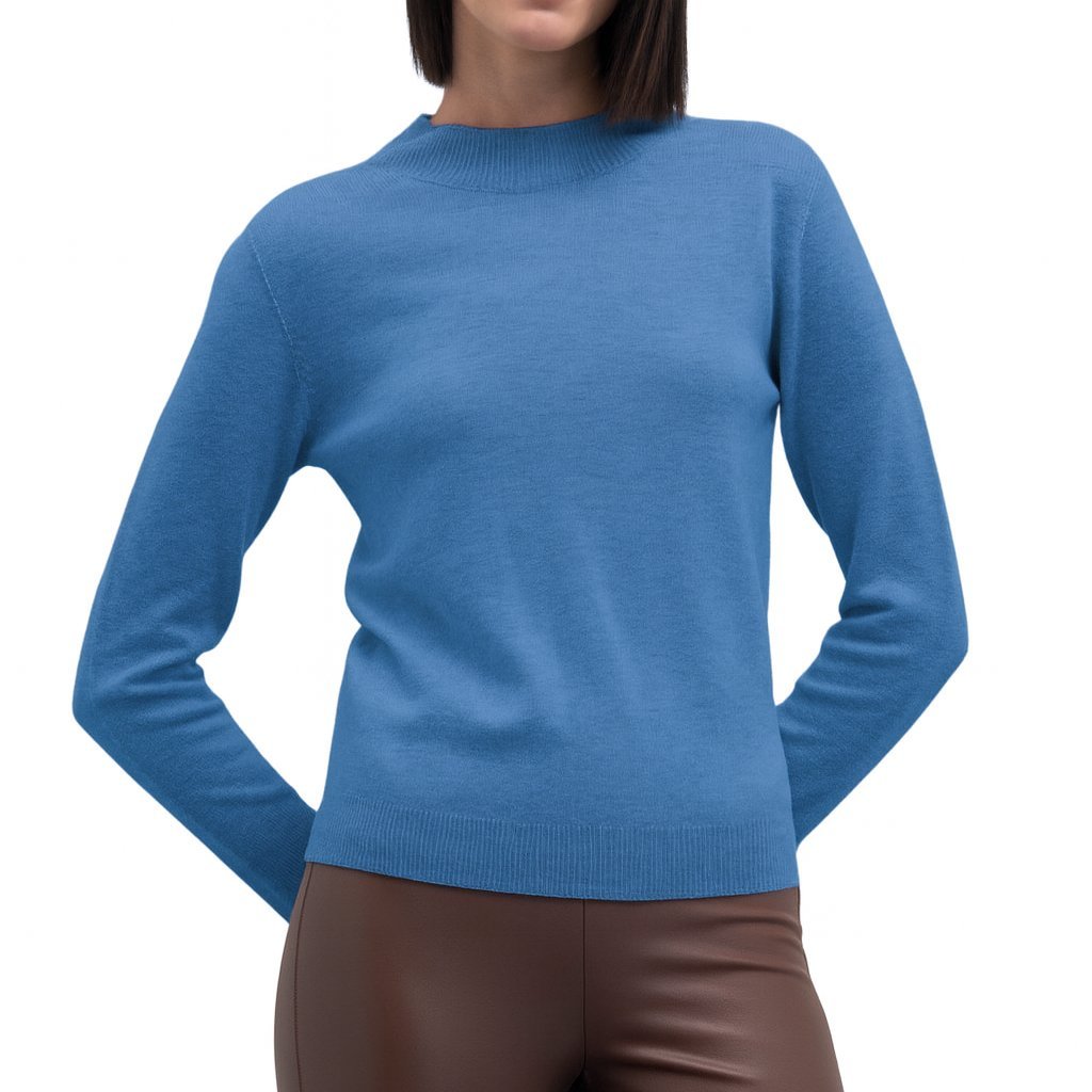 Goa Goa sweter girocollo niebieski denim ultrasoft 100% wełna modello Dolores con maniche lunghe