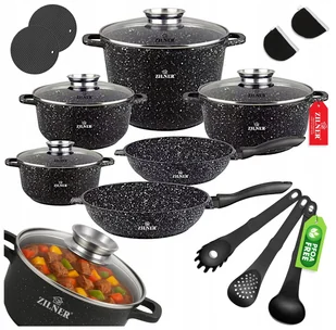 ZESTAW GARNKÓW MARMUROWYCH INDUKCJA GAZ GARNEK 10L PATELNIA KOMPLET 17 ELE - Zestawy garnków i patelni - miniaturka - grafika 1