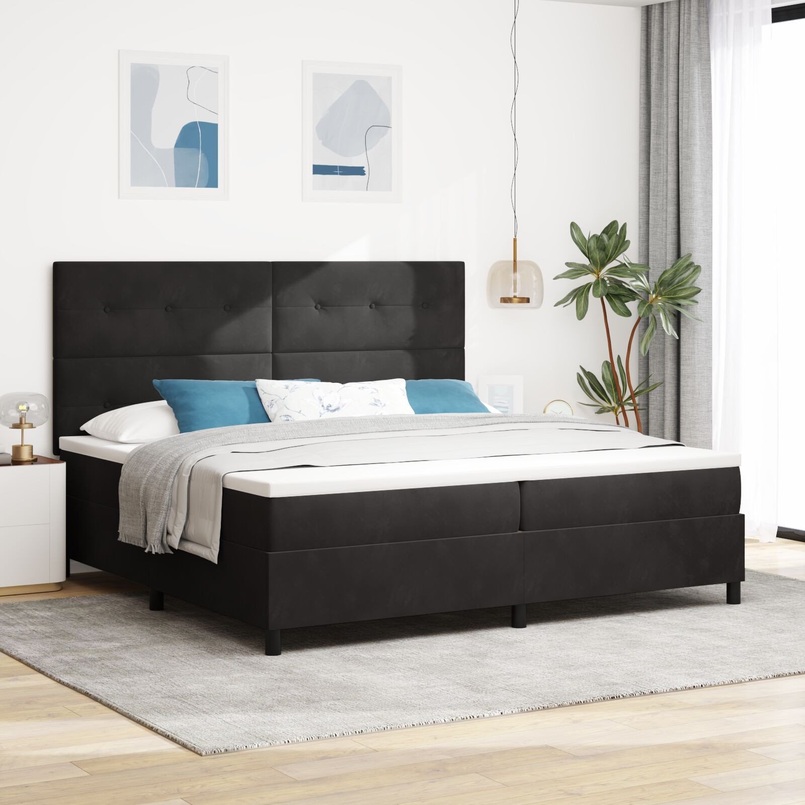 łóżko kontynentalne z materacem czarne 200x200 cm aksamit