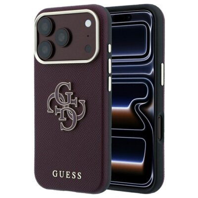 Etui GUESS Grained & Big Resin Logo do Apple iPhone 17 Pro/18 Pro Burgundowy