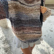 Bluzy damskie - TEMU Sweter Damski - Miękka Bluza na Jesień/Zimę, Brązowy/Beż/Czarny/Szary/Biały/Turkusowy, Codzienna i Formalna Stylizacja, Kolorowe Gradientowe - miniaturka - grafika 1