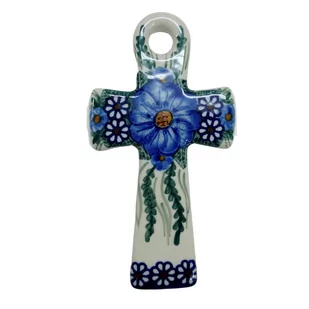 Ceramiczny krzyż wiszący Ceramika Bolesławiec - Ozdoby bożonarodzeniowe - miniaturka - grafika 1