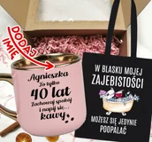 Gadżety dla niej i dla niego - Zestaw prezentowy na 40 urodziny - kubek na 40 z imieniem oraz torba - miniaturka - grafika 1