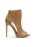 Botki damskie - Jasnobrązowe botki peep toe z wycięciem w cholewce - miniaturka - grafika 1