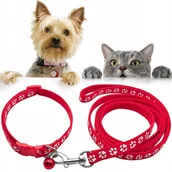 Smycze dla psów - SMYCZ DLA PSA KOTA Z OBROŻĄ DZWONECZKIEM SOLIDNA ZESTAW DLA MAŁEGO PSA KOTA - miniaturka - grafika 1