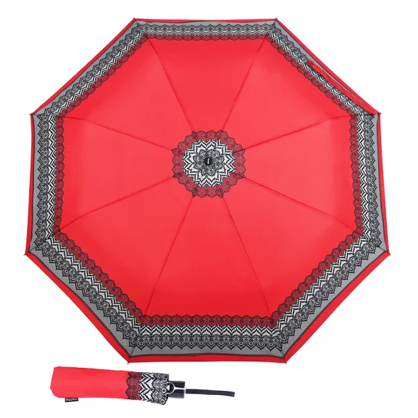 Parasol damski składany Doppler Fiber Classic Red Lace, wiatroodporny