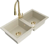 Zlewozmywaki z baterią - Mexen Mario zlewozmywak granitowy 2-komorowy z baterią kuchenną Savita, beżowy - 6504-69-672601-50 - miniaturka - grafika 1
