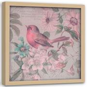 Plakaty - Plakat w ramie naturalnej FEEBY Ptak w kwiatach, 40x40 cm - miniaturka - grafika 1