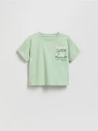 Bluzki dla niemowląt - Reserved - Bawełniany t-shirt z nadrukiem - jasnozielony - miniaturka - grafika 1