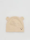 Czapki dla dzieci - Reserved - Bawełniana czapka z uszkami - złamana biel - miniaturka - grafika 1
