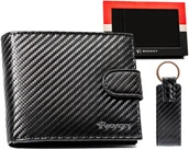 Portfele - Rovicky Portfel + Brelok Carbon Męski Zestaw Skóra Naturalna - miniaturka - grafika 1