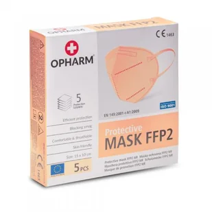 OPHARM Maska Ochronna FFP2 brzoskwiniowa, 5szt. - Maseczki antysmogowe - miniaturka - grafika 1