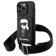 Etui i futerały do telefonów - Karl Lagerfeld KLHCP14LCSAKHPKK iPhone 14 Pro 6.1" hardcase czarny/black Crossbody Saffiano Monogram Ikonik - miniaturka - grafika 1