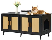 Kuwety dla kotów - Szafka na kuwetę 2 komory mebel maskujący czarny do domu dla kota - miniaturka - grafika 1