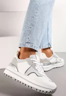Sneakersy damskie - Białe Sneakersy z Cholewką przed Kostkę Ozdobione Brokatem Telse - miniaturka - grafika 1