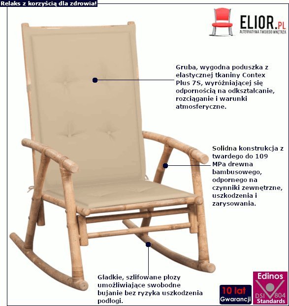 Elior Bujany fotel bambusowy z beżową poduszką - Bamsa