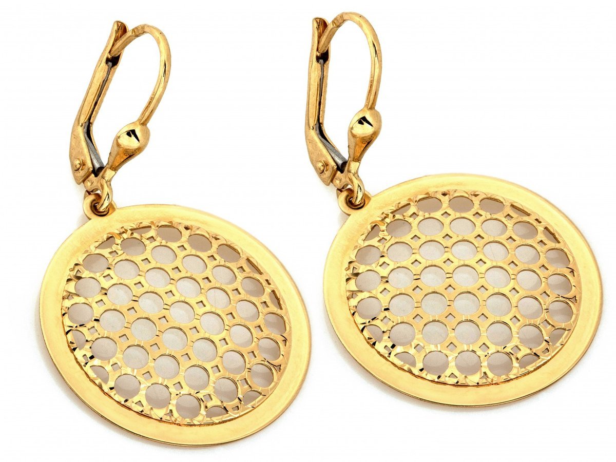 Kolczyki złote 585 okrągłe wiszące ażurowe 2.90g