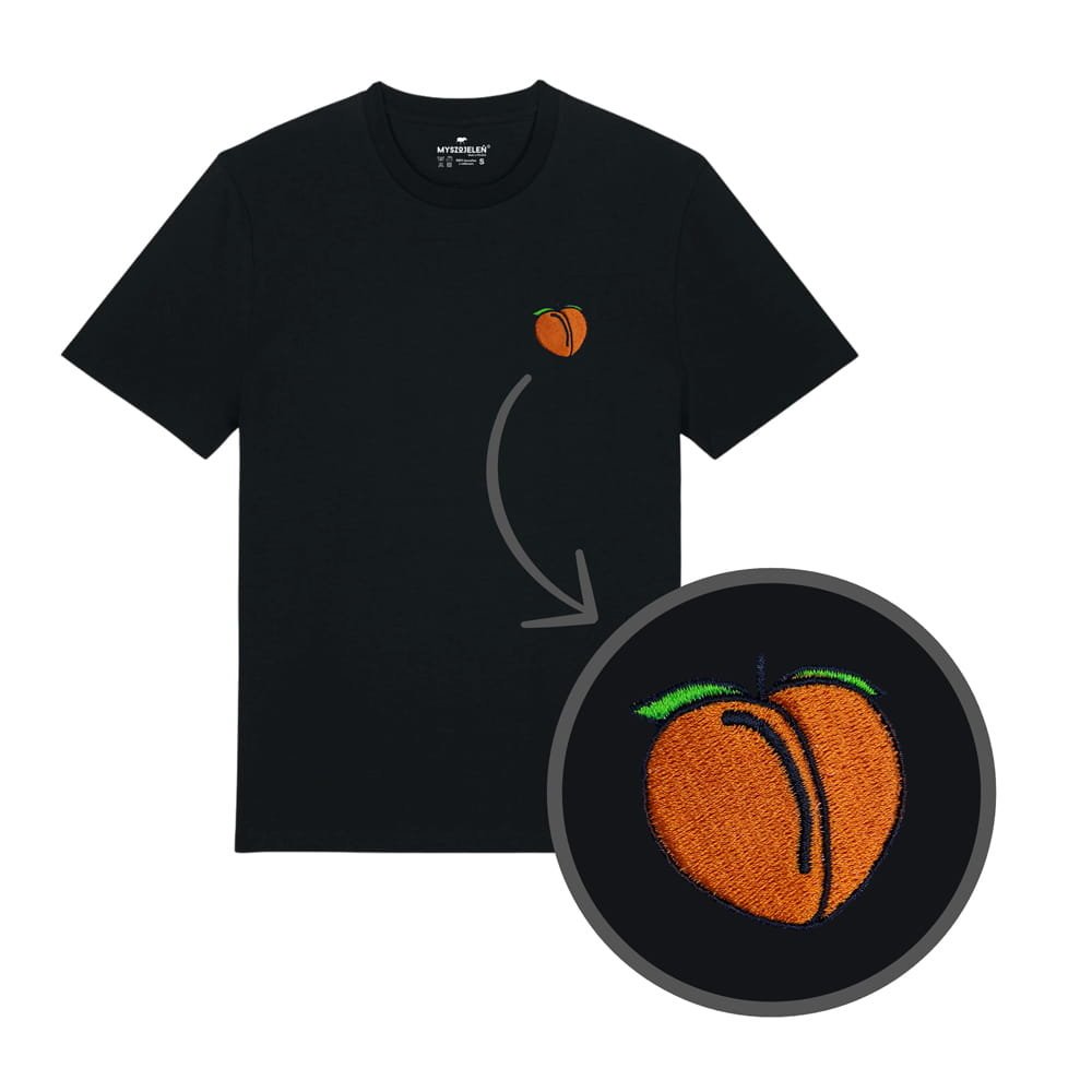 Haftowany T-shirt - BRZOSKWINIA - czarny 2XL